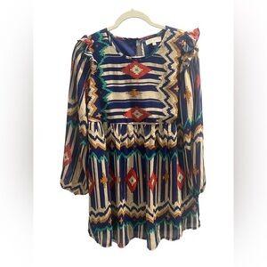 UMGEE Aztec Southwest Tribal Designed Ruffle Dress size Small